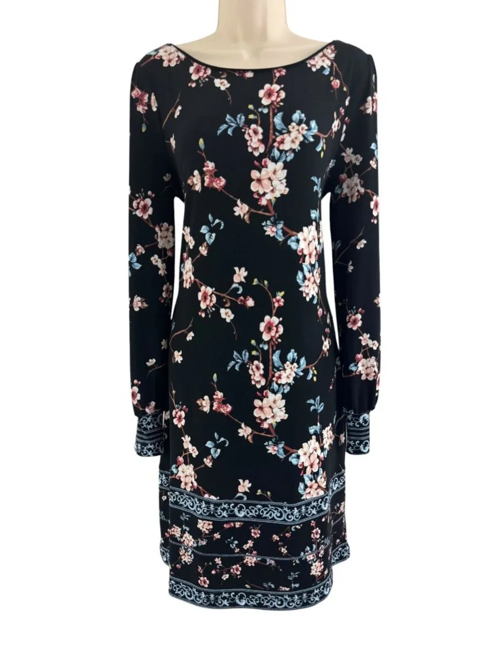 White House Black Market Black Cherry Blossom Floral Print‎ Shift Sheath Dress M